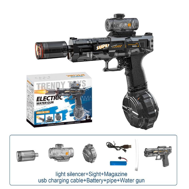 Electric Water Gun for Adults Kids,Automatic High Power Water Squirt Gun with Realistic Led Gun Muzzle Flame,Large Capacity Water Storage Tank 28-32 Ft Range,Summer Outdoor Pool Beach Party Toys