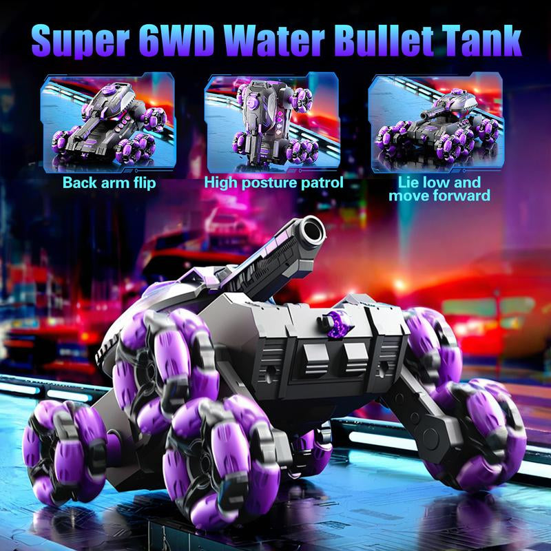 Water Bullet Shooting RC Tank for Kids Adults 4WD Stunt Remote Control Car with 360° Rotating Gifts, High-Speed Water Bullet Launch, 40+ Min Play
