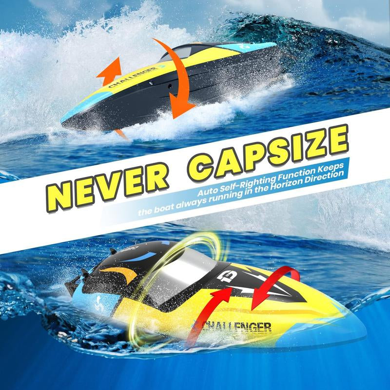 DEERC Brushless RC Boat, 30+ Mph Fast Remote Control Boats with Never Capsize&Low Battery Alarm Function, Racing Boat with LED Lights for Pools&Lakes