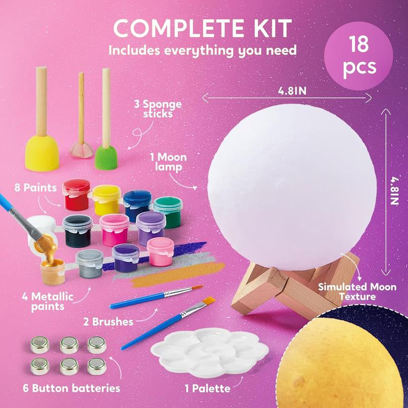 2025 Toys for Kids 3D Moon Night Light, DIY Your Own Moon Lamp Kit Galaxy Lamp Arts and Crafts Kit, School Activities, Birthday Gifts for Kids Girls Boys Kids Outdoor Play