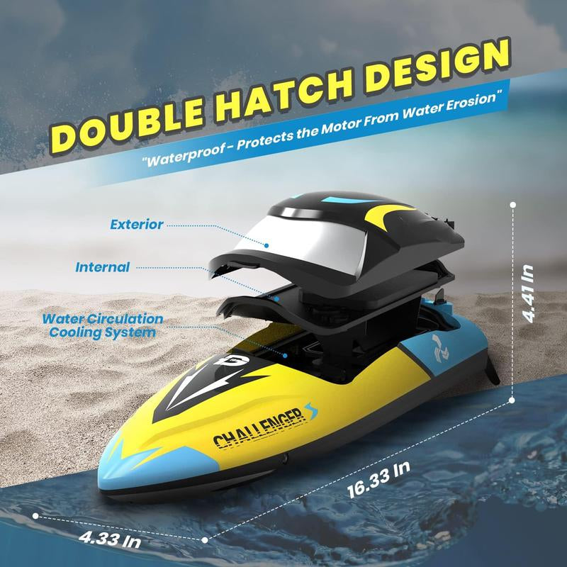DEERC Brushless RC Boat, 30+ Mph Fast Remote Control Boats with Never Capsize&Low Battery Alarm Function, Racing Boat with LED Lights for Pools&Lakes