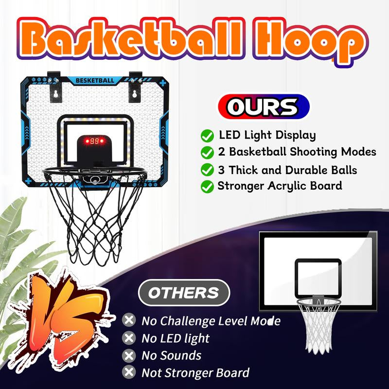 Indoor Basketball Hoop, Basketball Hoops over the Door with LED Lighting