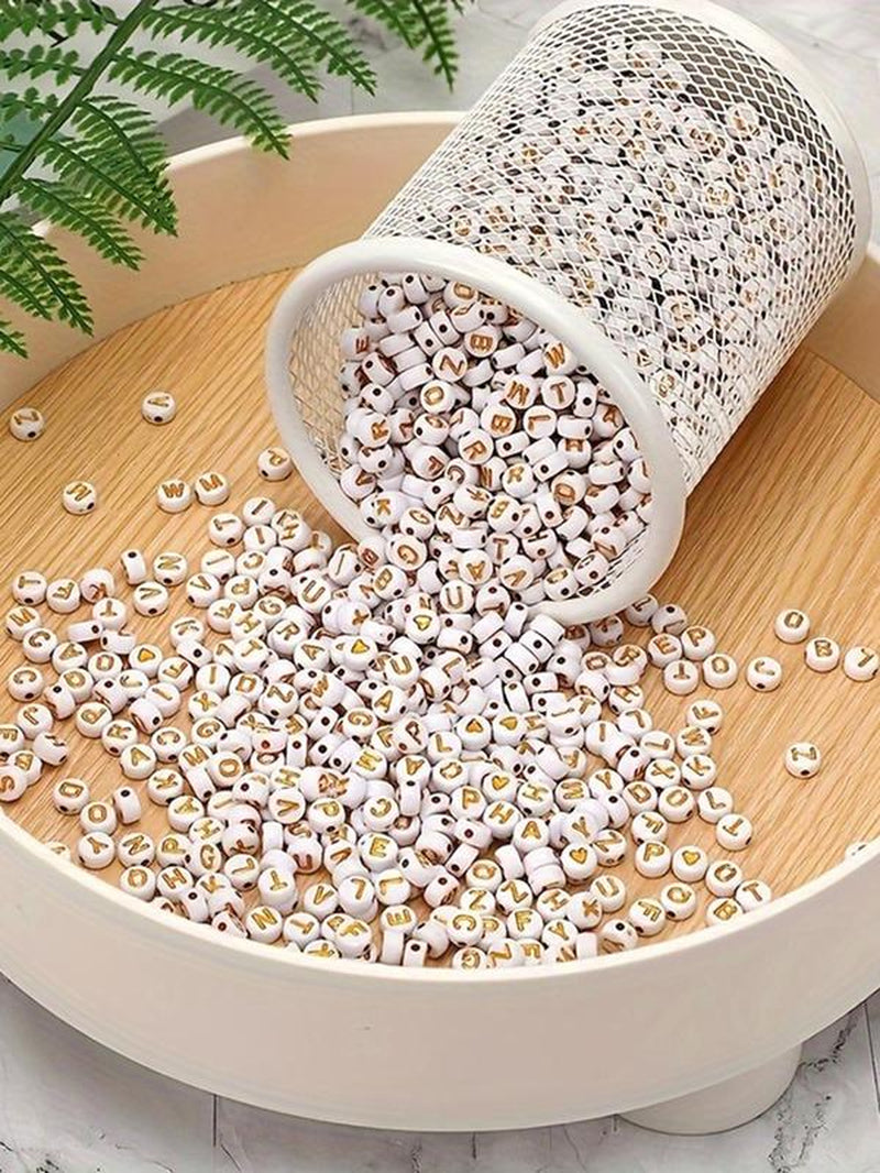 Letter Design Beaded, 500/1000Pcs round Acrylic Bead for Women Girls, Diy Jewelry Accessories for Bracelet & Necklace & Keychain & Earring, Birthday Gift