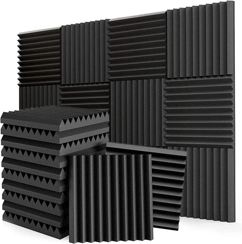 24 Pack Acoustic Panels 1 X 12 X 12 Inches - Acoustic Foam - High Density- Soundproof Studio Wedges - Charcoal