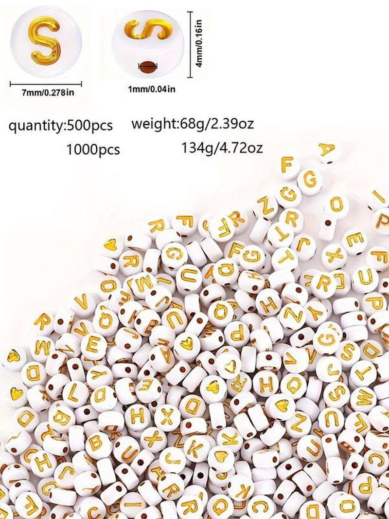 Letter Design Beaded, 500/1000Pcs round Acrylic Bead for Women Girls, Diy Jewelry Accessories for Bracelet & Necklace & Keychain & Earring, Birthday Gift