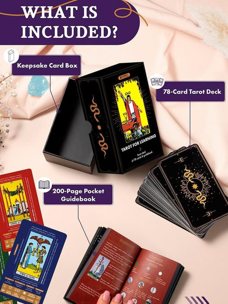 Tarot for Learning - Tarot Cards with Meanings on Them - Beginner Tarot Deck with Meanings on Them - Tarot Cards for Beginners with Guide Book