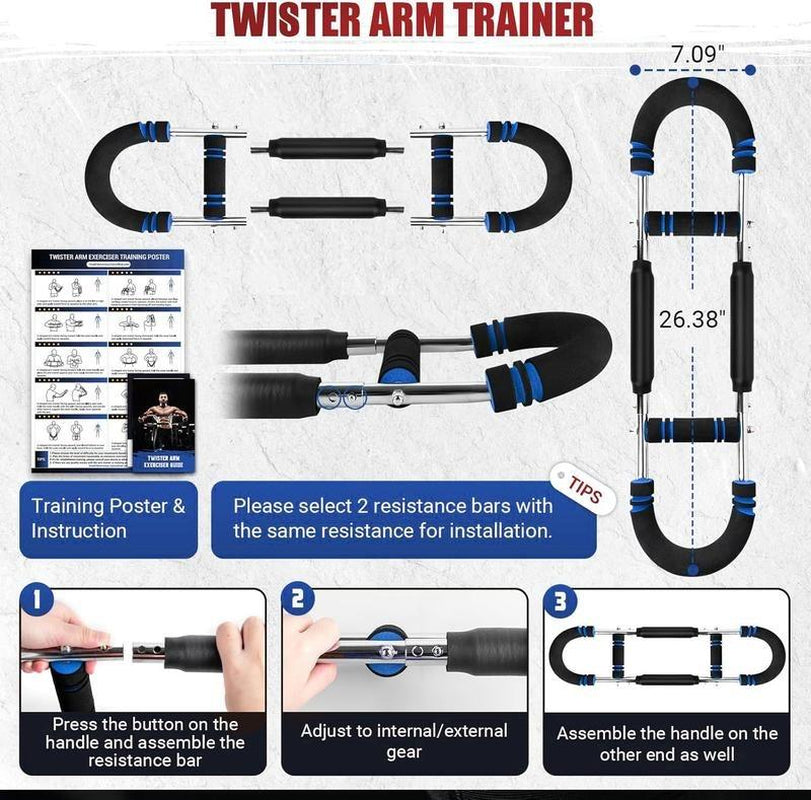 Arm Trainer, 60-110Lb Adjustable Chest Workout Equipment, Arm Trainer, Arm Strength Trainer, Portable Power Twister Bar,Portable Spring Resistance for Home Workout Equipment