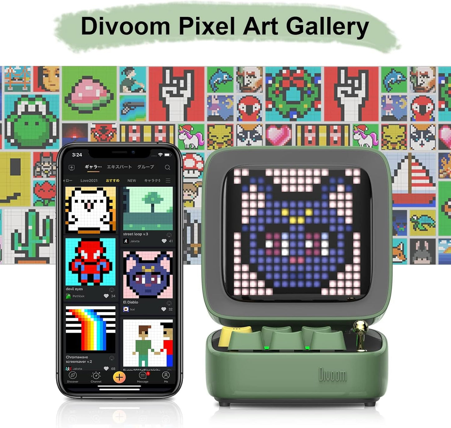 Ditoo Programmable Pixel Art Led-Bluetooth-Speaker Showing-Clock Emoji DIY Design for Home Wedding Party Decoration with Wireless App Control (Green)