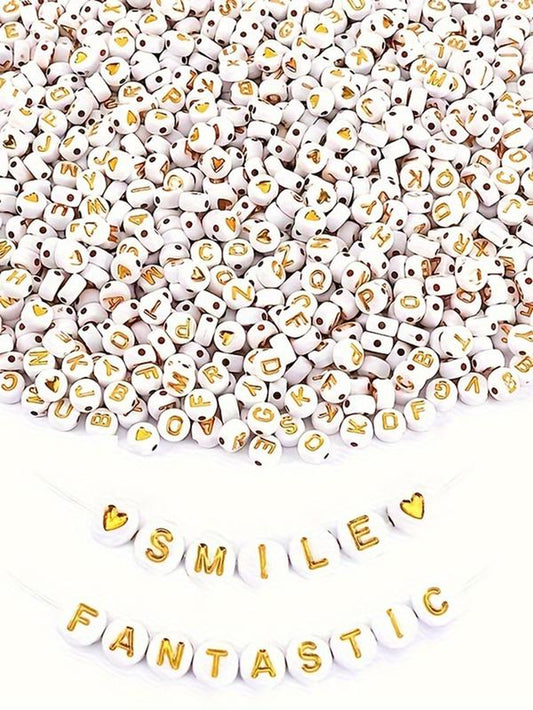Letter Design Beaded, 500/1000Pcs round Acrylic Bead for Women Girls, Diy Jewelry Accessories for Bracelet & Necklace & Keychain & Earring, Birthday Gift