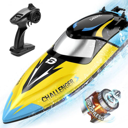 DEERC Brushless RC Boat, 30+ Mph Fast Remote Control Boats with Never Capsize&Low Battery Alarm Function, Racing Boat with LED Lights for Pools&Lakes