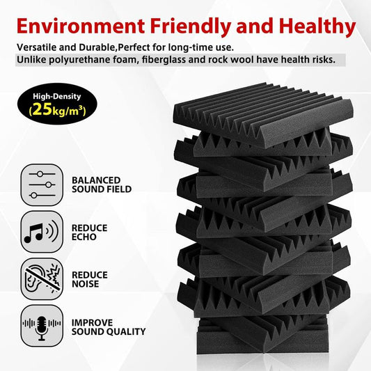 24 Pack Acoustic Panels 1 X 12 X 12 Inches - Acoustic Foam - High Density- Soundproof Studio Wedges - Charcoal