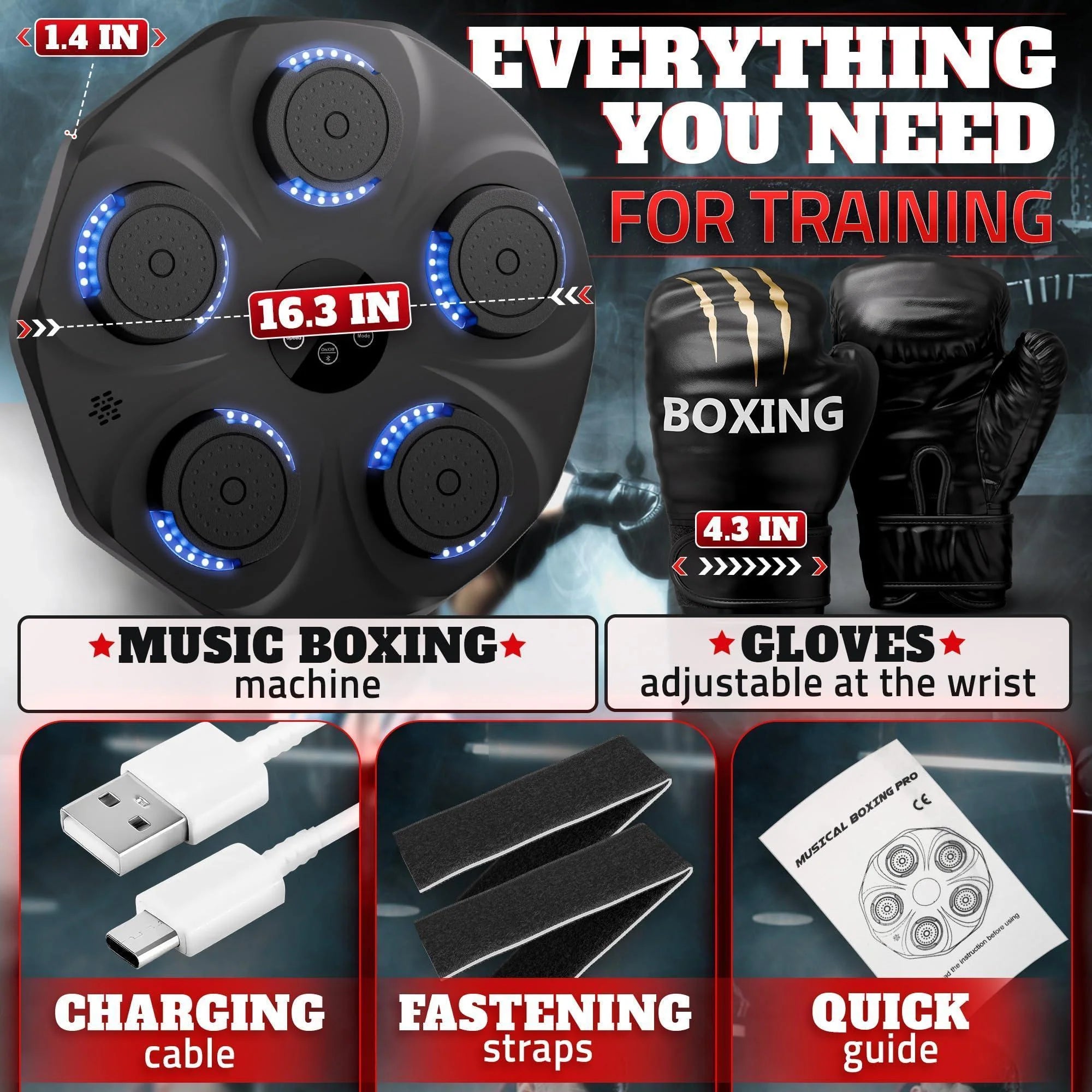 Professional Wall-Mounted Bluetooth Music Boxing Machine for Adults - Durable Training Equipment with 9 Modes, Shock Absorbing Pads, LED Screen