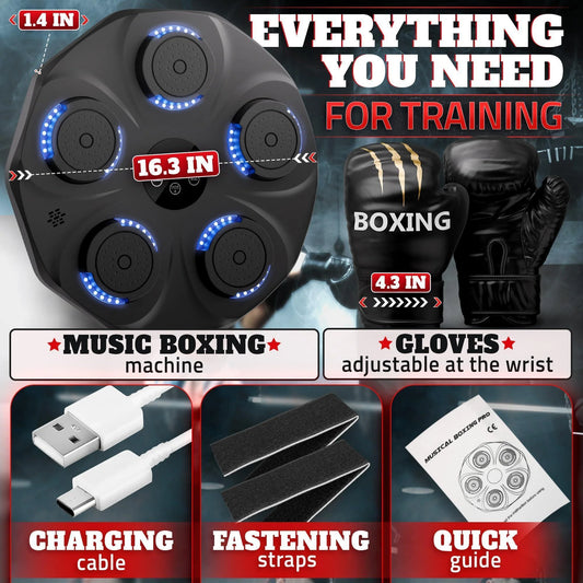 Professional Wall-Mounted Bluetooth Music Boxing Machine for Adults - Durable Training Equipment with 9 Modes, Shock Absorbing Pads, LED Screen
