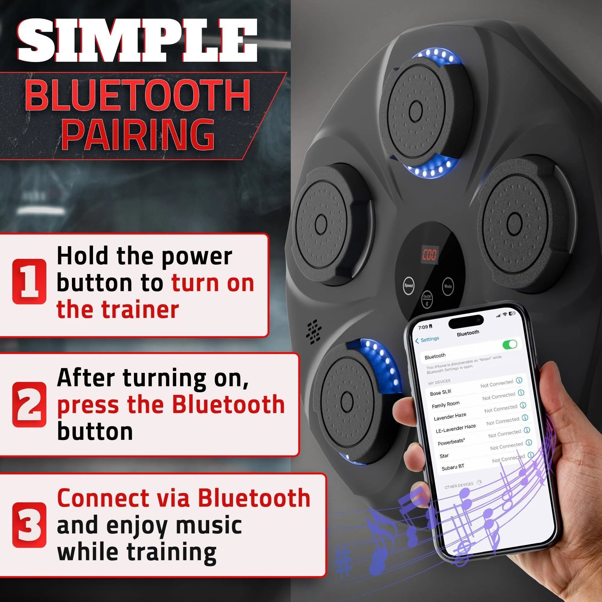 Professional Wall-Mounted Bluetooth Music Boxing Machine for Adults - Durable Training Equipment with 9 Modes, Shock Absorbing Pads, LED Screen
