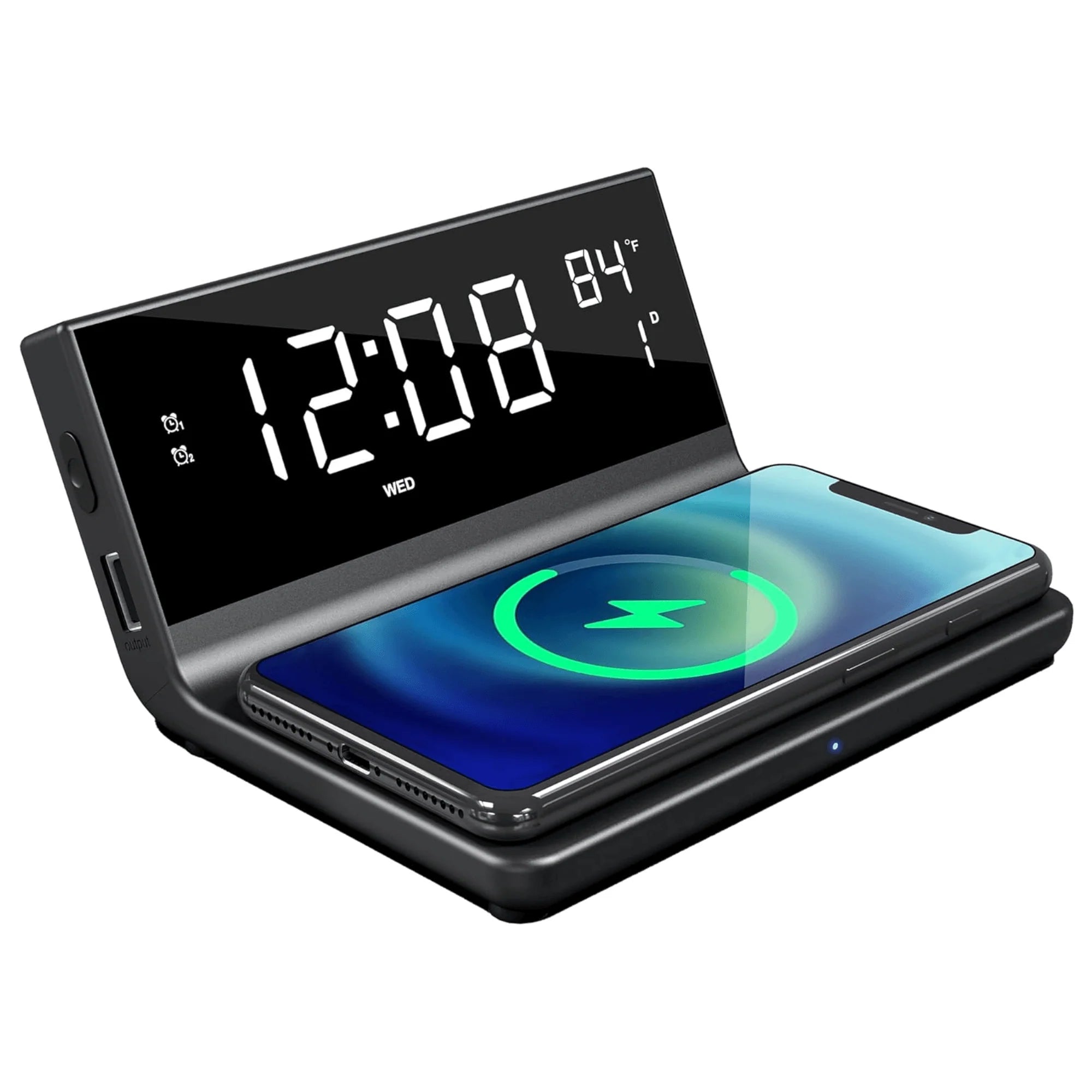 Supersonic Dual Alarm Clock with 2-In-1 Wireless Charger