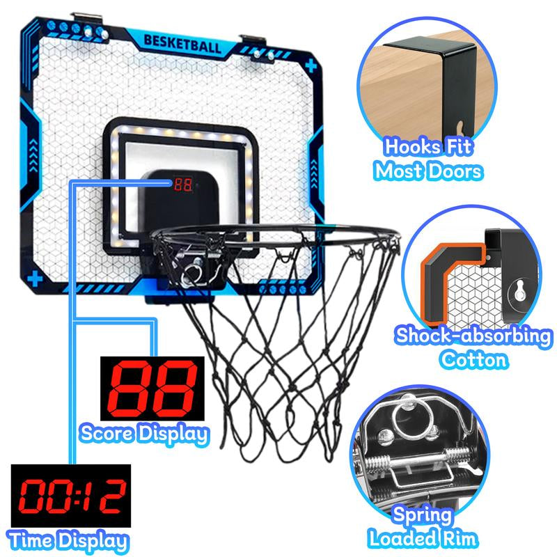 Indoor Basketball Hoop, Basketball Hoops over the Door with LED Lighting