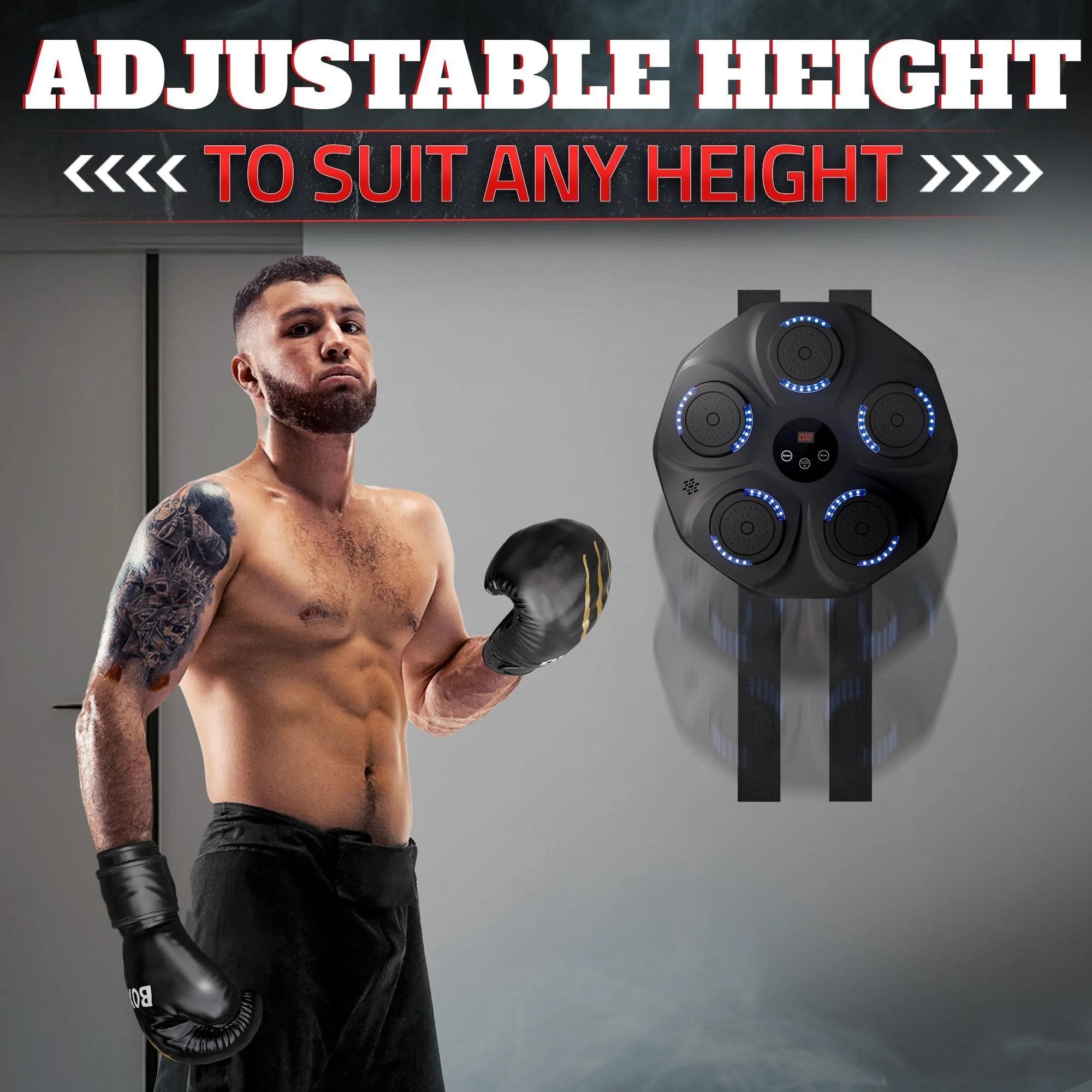 Professional Wall-Mounted Bluetooth Music Boxing Machine for Adults - Durable Training Equipment with 9 Modes, Shock Absorbing Pads, LED Screen