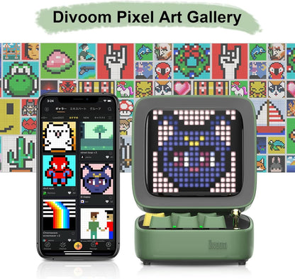 Ditoo Programmable Pixel Art Led-Bluetooth-Speaker Showing-Clock Emoji DIY Design for Home Wedding Party Decoration with Wireless App Control (Green)