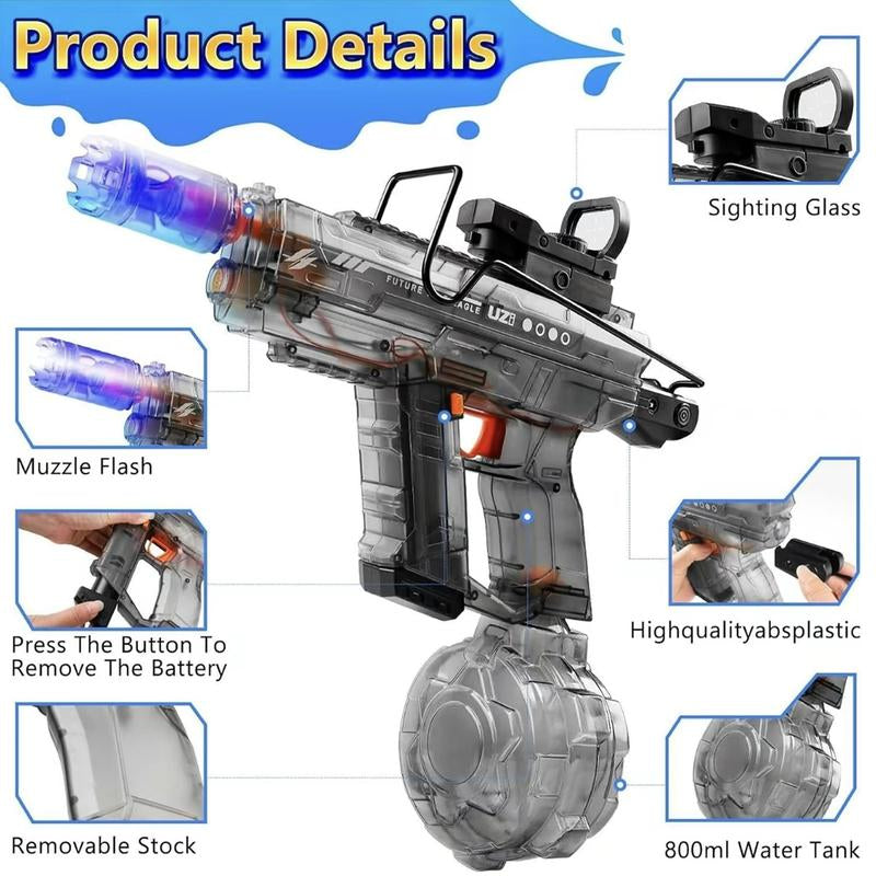 Electric Water Gun for Adults Kids,Automatic High Power Water Squirt Gun with Realistic Led Gun Muzzle Flame,Large Capacity Water Storage Tank 28-32 Ft Range,Summer Outdoor Pool Beach Party Toys